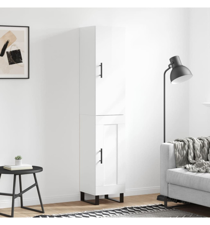 Buffet haut Blanc brillant 34,5x34x180 cm Bois d'ingénierie | Mobilier & Déco