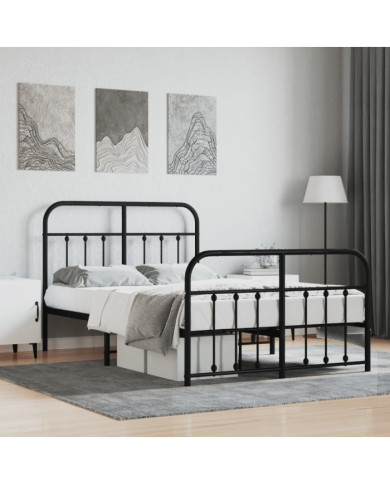 Cadre de lit métal sans matelas avec pied de lit noir 120x200cm | Mobilier & Déco