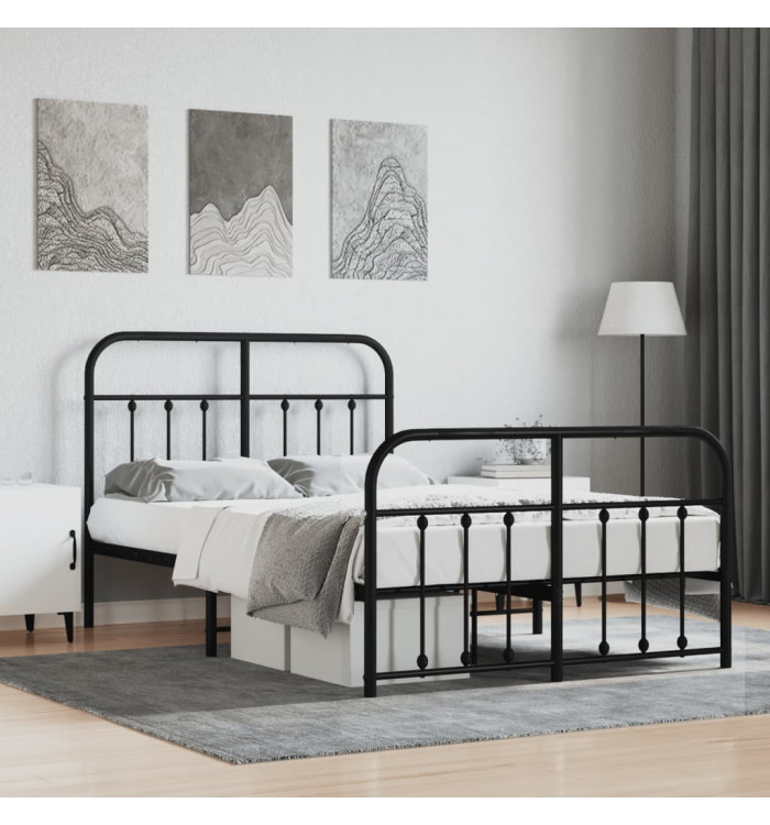 Cadre de lit métal sans matelas avec pied de lit noir 120x200cm | Mobilier & Déco