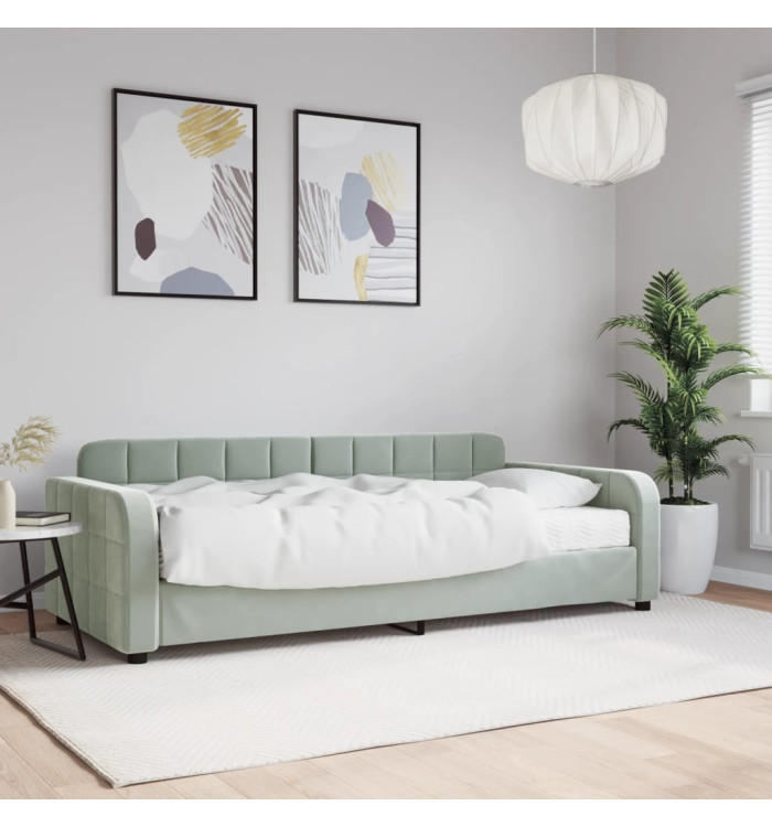 Lit de jour avec matelas gris clair 90x200 cm velours | Mobilier & Déco