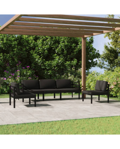 Salon de jardin 5 pcs avec coussins Aluminium Anthracite | Mobilier & Déco
