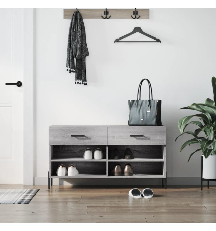 Banc à chaussures sonoma gris 102x35x55 cm bois d'ingénierie | Mobilier & Déco