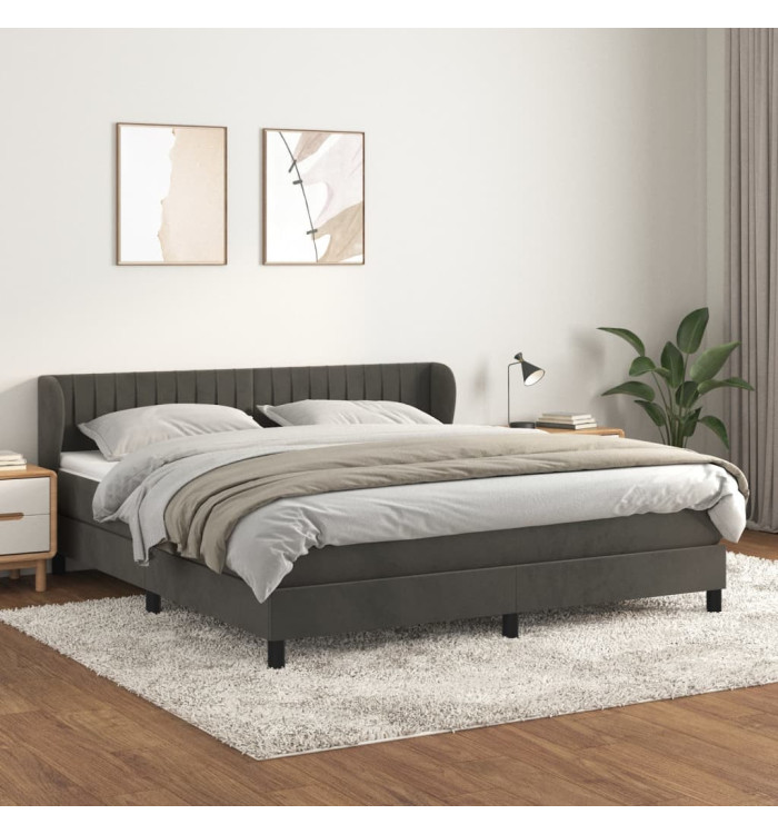 Sommier à lattes de lit et matelas Gris foncé 160x200cm Velours | Mobilier & Déco