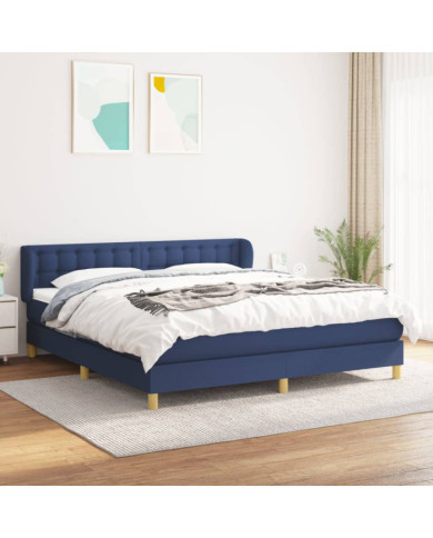 Sommier à lattes de lit avec matelas Bleu 160x200 cm Tissu | Mobilier & Déco