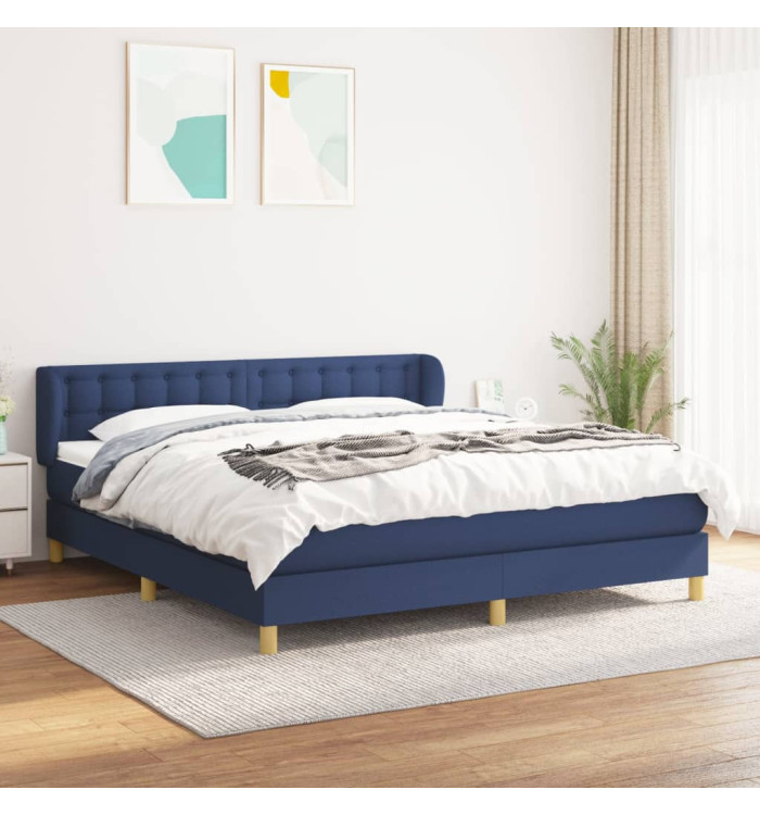 Sommier à lattes de lit avec matelas Bleu 160x200 cm Tissu | Mobilier & Déco