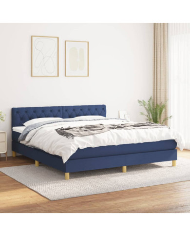 Sommier à lattes de lit avec matelas Bleu 160x200 cm Tissu | Mobilier & Déco