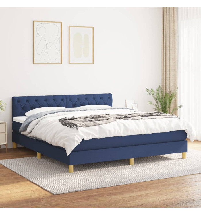 Sommier à lattes de lit avec matelas Bleu 160x200 cm Tissu | Mobilier & Déco