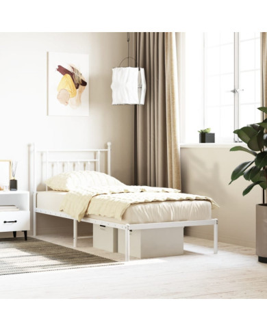 Cadre de lit métal sans matelas avec tête de lit blanc 90x190cm | Mobilier & Déco