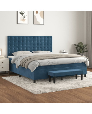 Sommier à lattes de lit et matelas Bleu foncé 160x200cm Velours | Mobilier & Déco