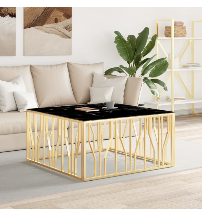 Table basse doré 100x100x50 cm acier inoxydable et verre | Mobilier & Déco
