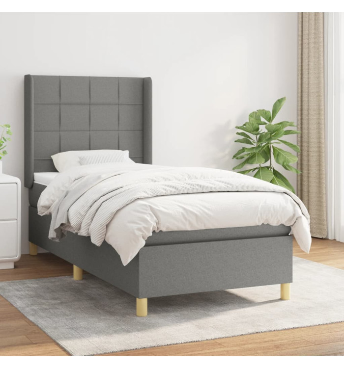 Sommier à lattes de lit avec matelas Gris foncé 100x200cm Tissu | Mobilier & Déco