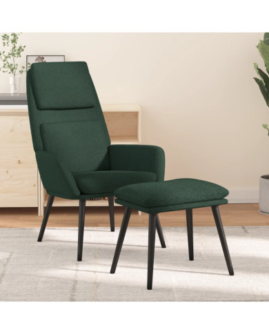 Chaise de relaxation avec tabouret Vert foncé Tissu | Mobilier & Déco