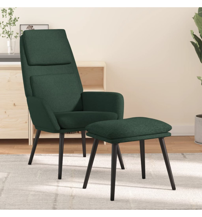 Chaise de relaxation avec tabouret Vert foncé Tissu | Mobilier & Déco