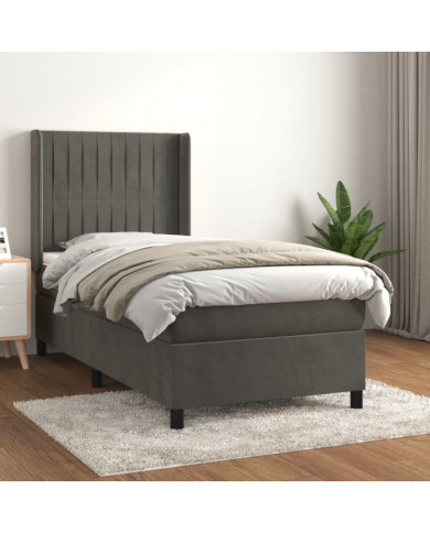 Sommier à lattes de lit et matelas Gris foncé 90x190 cm Velours | Mobilier & Déco