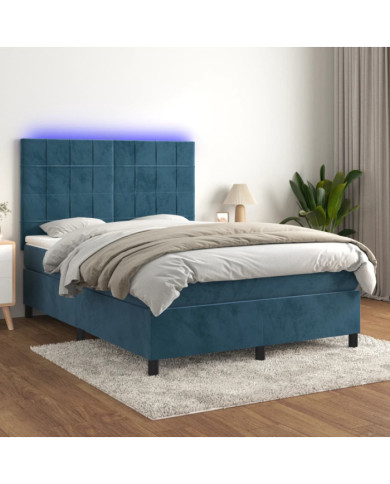 Sommier à lattes de lit matelas et LED Bleu foncé 140x200 cm | Mobilier & Déco
