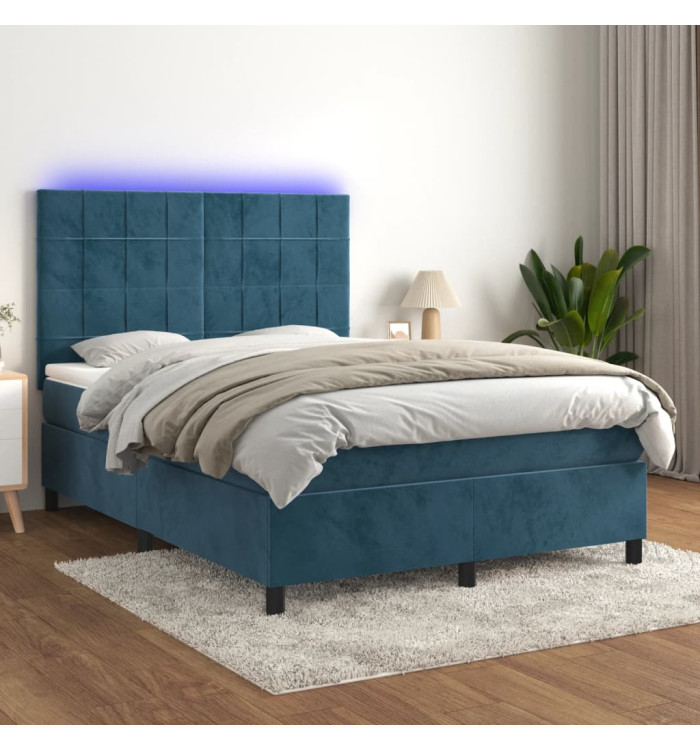 Sommier à lattes de lit matelas et LED Bleu foncé 140x200 cm | Mobilier & Déco