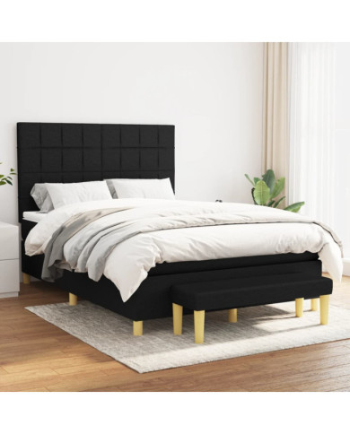 Sommier à lattes de lit avec matelas Noir 140x190 cm Tissu | Mobilier & Déco