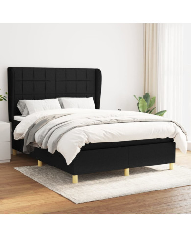 Sommier à lattes de lit avec matelas Noir 140x200 cm Tissu | Mobilier & Déco
