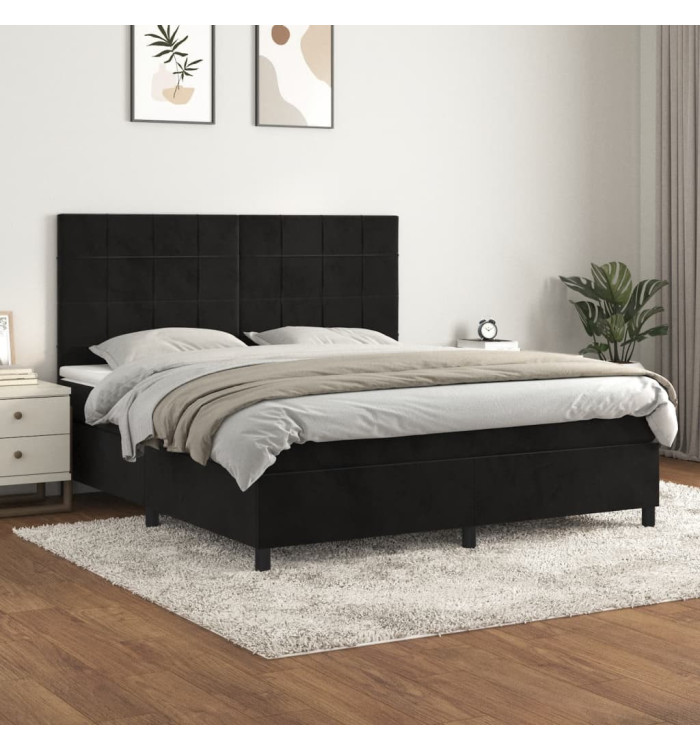 Sommier à lattes de lit avec matelas Noir 180x200 cm Velours | Mobilier & Déco