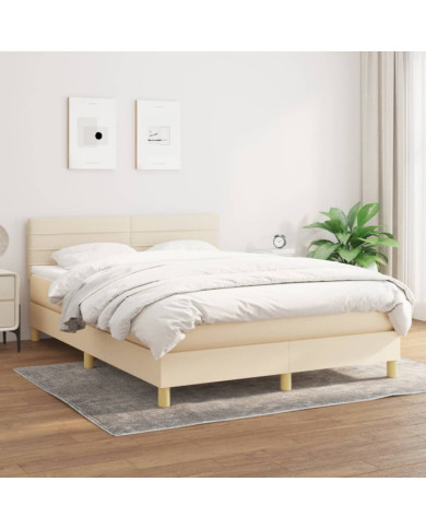 Sommier à lattes de lit avec matelas Crème 140x200 cm Tissu | Mobilier & Déco