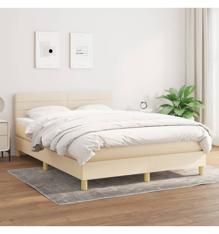 Sommier à lattes de lit avec matelas Crème 140x200 cm Tissu | Mobilier & Déco