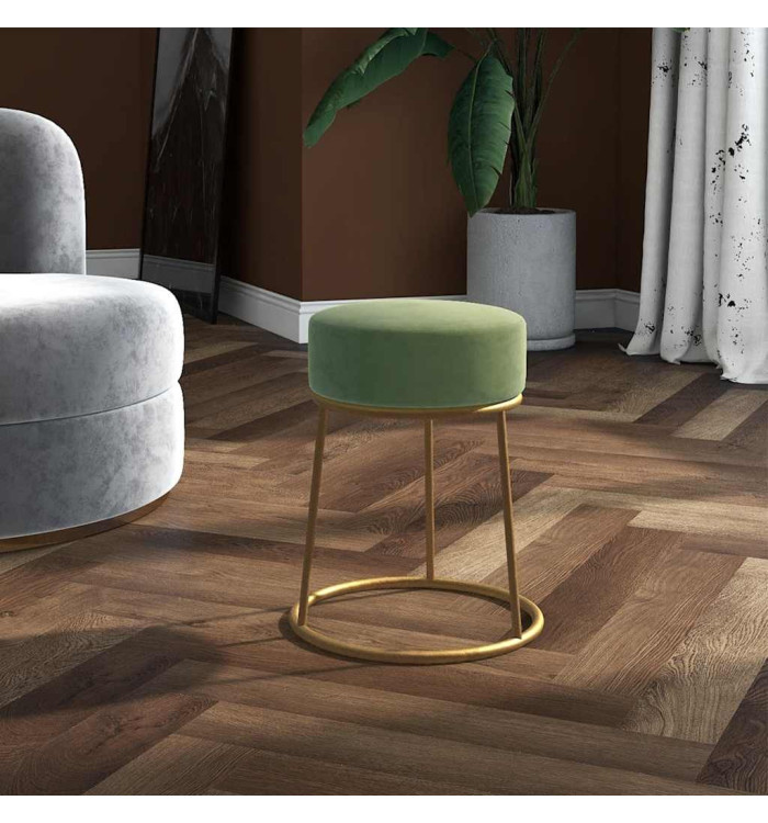 Tabouret rond Vert moutarde Velours | Mobilier & Déco