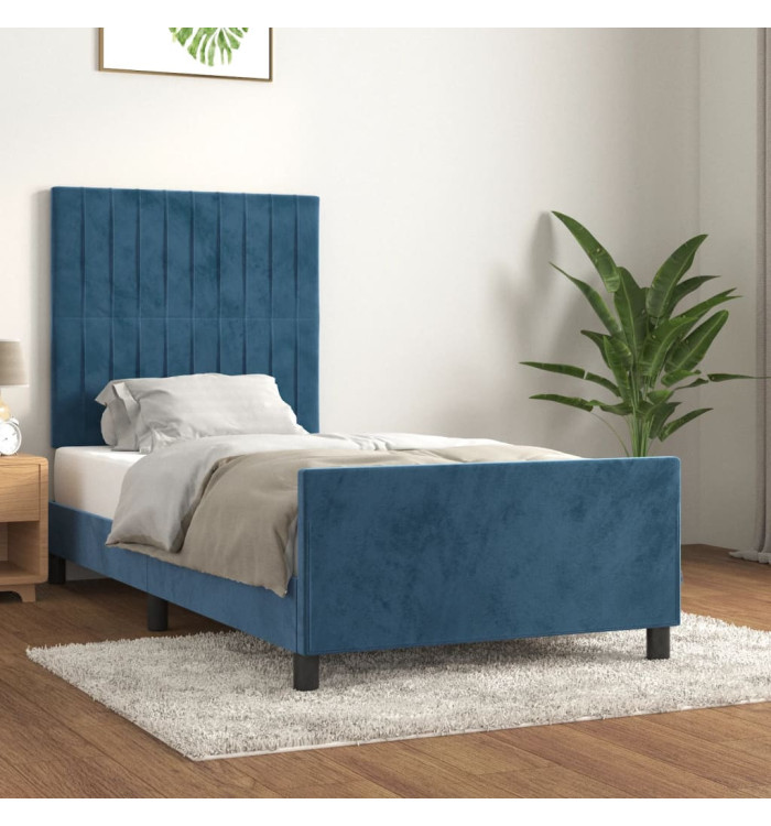 Cadre de lit sans matelas bleu foncé 90x190 cm velours | Mobilier & Déco