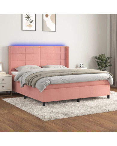 Sommier à lattes de lit matelas et LED Rose 180x200 cm Velours | Mobilier & Déco