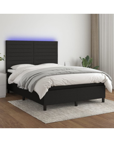 Sommier à lattes de lit et matelas et LED Noir 140x200 cm Tissu | Mobilier & Déco