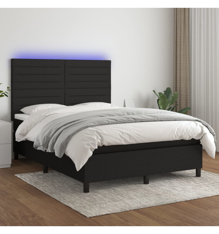 Sommier à lattes de lit et matelas et LED Noir 140x200 cm Tissu | Mobilier & Déco