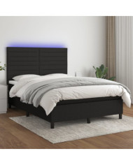 Sommier à lattes de lit et matelas et LED Noir 140x200 cm Tissu | Mobilier & Déco