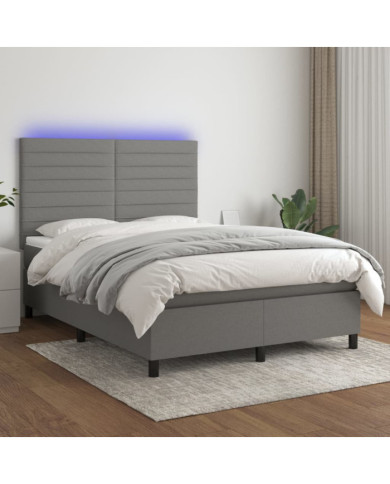 Sommier à lattes de lit et matelas et LED Gris foncé 140x190 cm | Mobilier & Déco