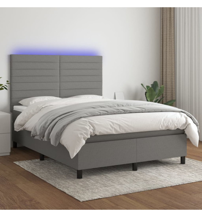 Sommier à lattes de lit et matelas et LED Gris foncé 140x190 cm | Mobilier & Déco