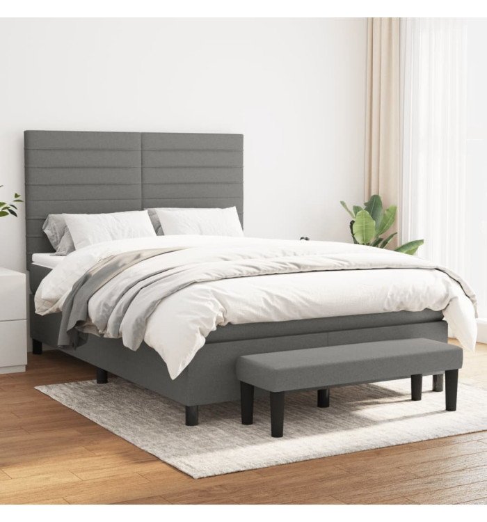 Sommier à lattes de lit avec matelas Gris foncé 140x190cm Tissu | Mobilier & Déco