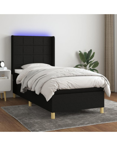 Sommier à lattes de lit matelas et LED Noir 100x200 cm Tissu | Mobilier & Déco