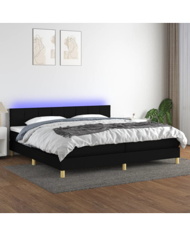 Sommier à lattes de lit et matelas et LED Noir 200x200 cm Tissu | Mobilier & Déco