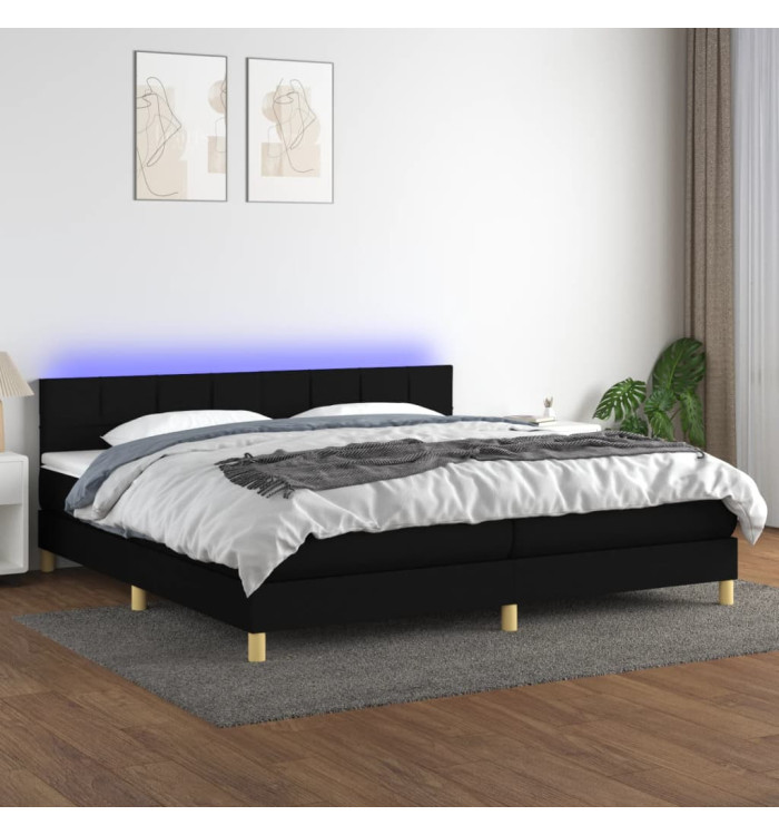 Sommier à lattes de lit et matelas et LED Noir 200x200 cm Tissu | Mobilier & Déco