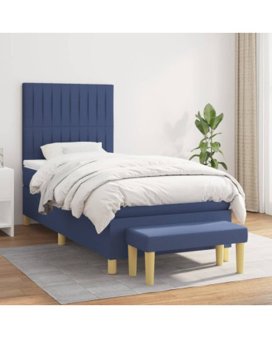 Sommier à lattes de lit avec matelas Bleu 90x190 cm Tissu | Mobilier & Déco