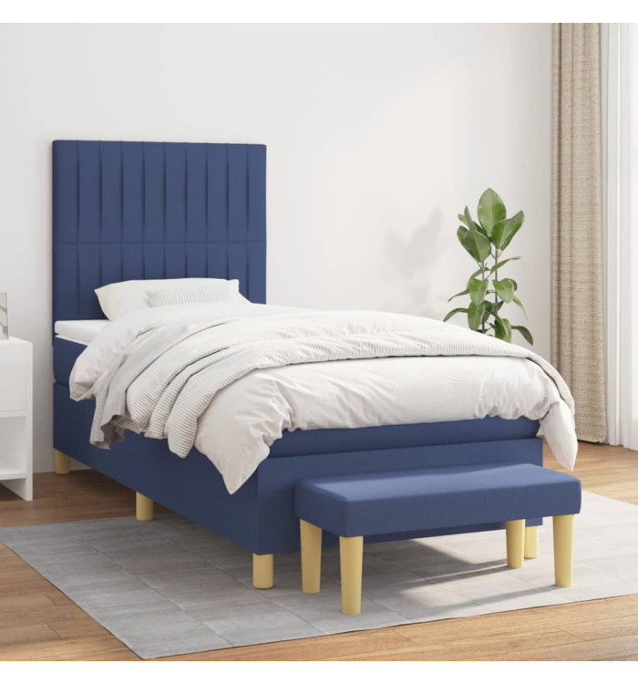 Sommier à lattes de lit avec matelas Bleu 90x190 cm Tissu | Mobilier & Déco