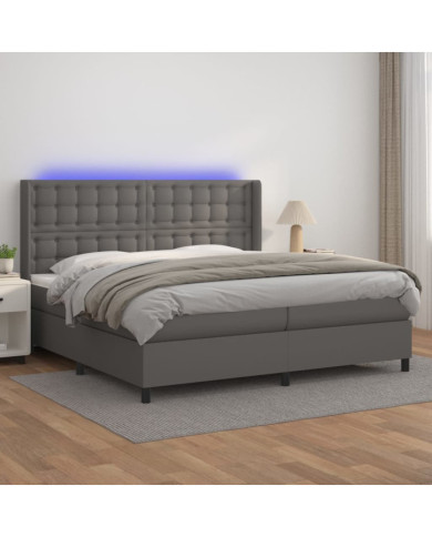 Sommier à lattes de lit matelas LED Gris 200x200 cm Similicuir | Mobilier & Déco