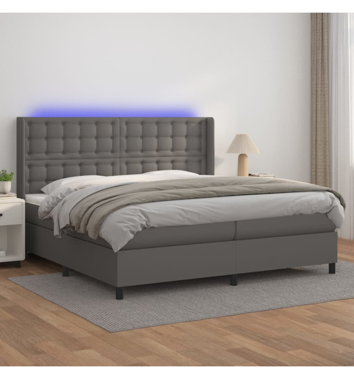 Sommier à lattes de lit matelas LED Gris 200x200 cm Similicuir | Mobilier & Déco