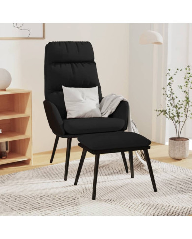 Chaise de relaxation avec tabouret Noir Tissu et similicuir | Mobilier & Déco