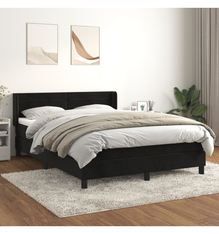Sommier à lattes de lit avec matelas Noir 140x200 cm Velours | Mobilier & Déco