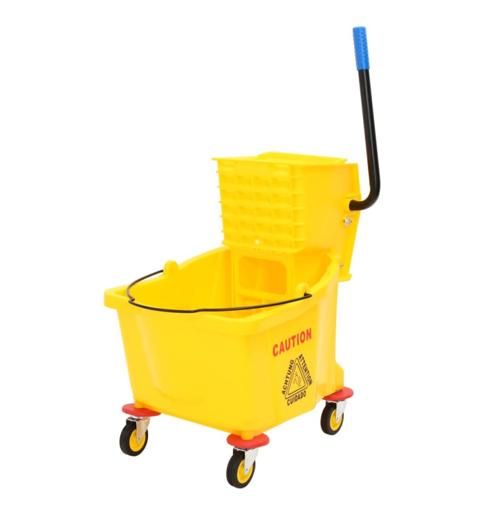 Seau à serpillière avec essoreuse et roues jaune 36 L PP | Mobilier & Déco