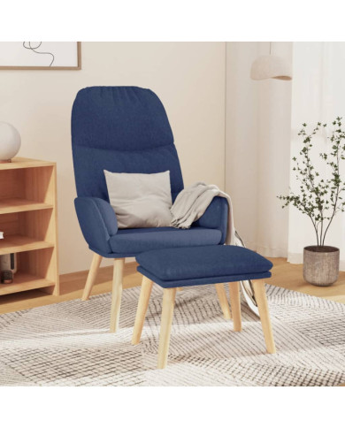 Chaise de relaxation avec tabouret Bleu Tissu | Mobilier & Déco