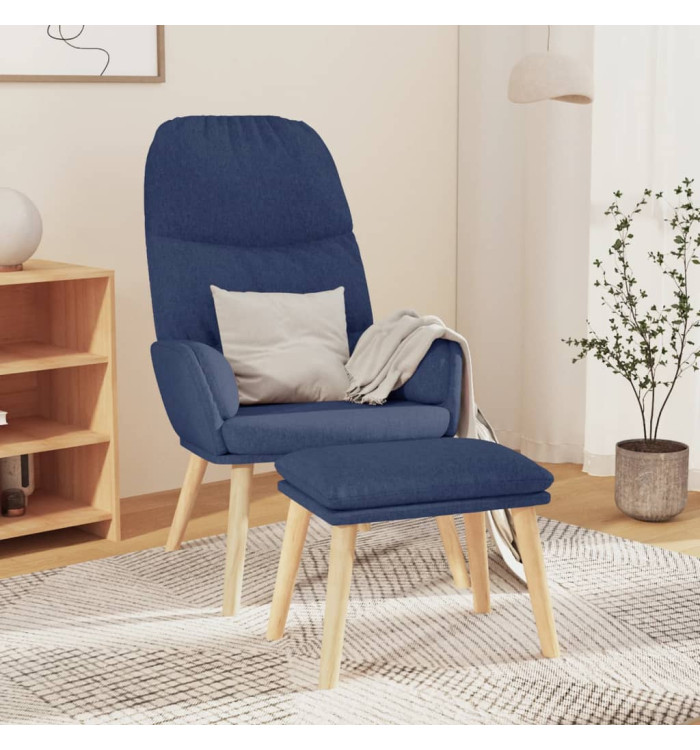 Chaise de relaxation avec tabouret Bleu Tissu | Mobilier & Déco