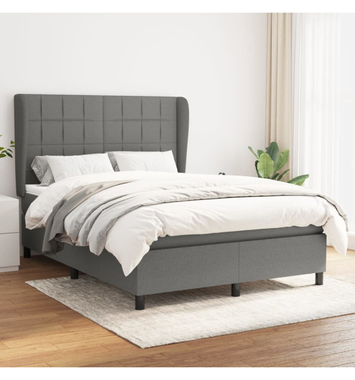 Sommier à lattes de lit avec matelas Gris foncé 140x190cm Tissu | Mobilier & Déco