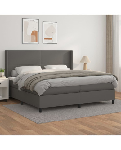 Sommier à lattes de lit avec matelas Gris 200x200 cm Similicuir | Mobilier & Déco