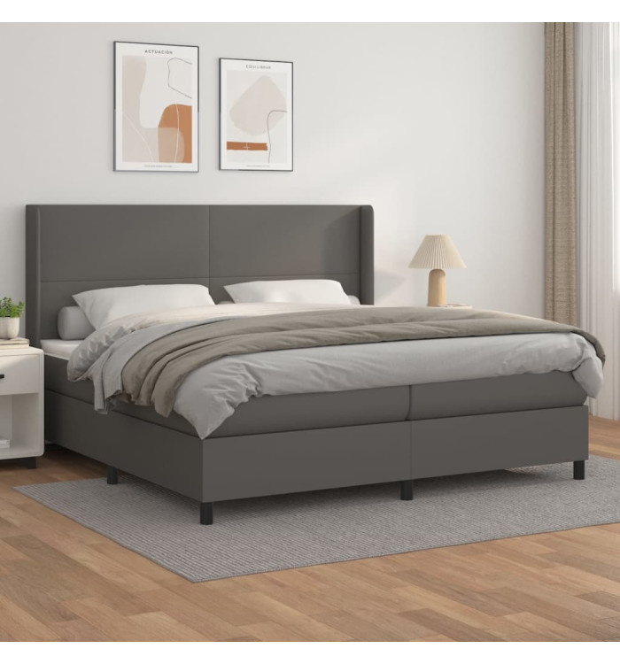 Sommier à lattes de lit avec matelas Gris 200x200 cm Similicuir | Mobilier & Déco