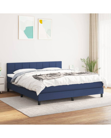 Sommier à lattes de lit avec matelas Bleu 160x200 cm Tissu | Mobilier & Déco